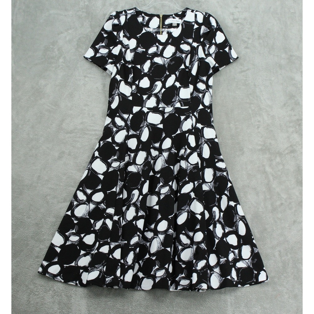 Calvin Klein Dress Women 12 Abstract Midi Modest A Line Wedding Party Office Zip
